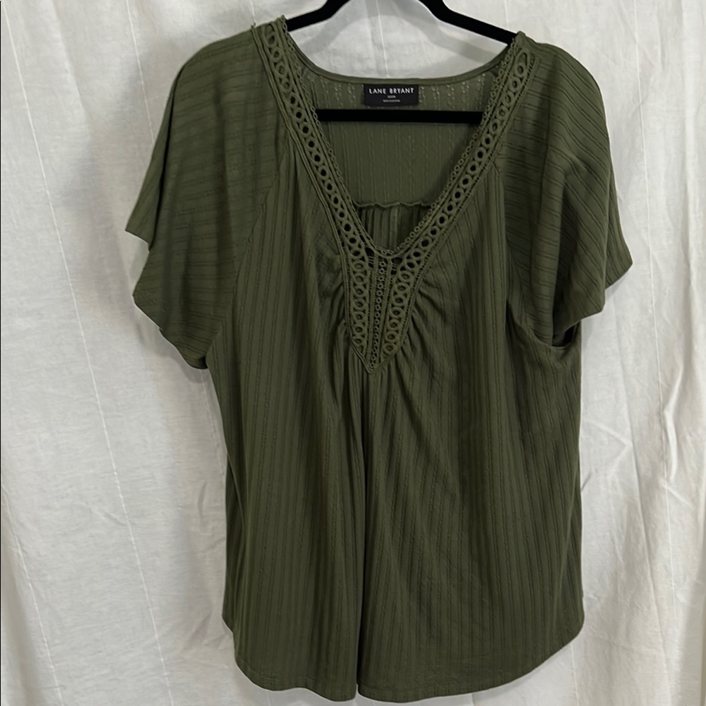 Lane Bryant Green Flutter Sleeve Ribbed Blouse